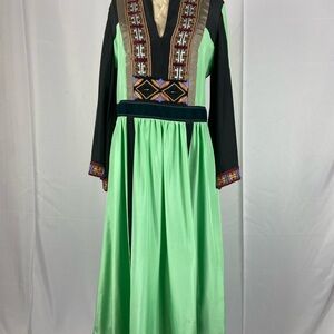 Etro Green and Black Embellished Long Sleeve Dress
